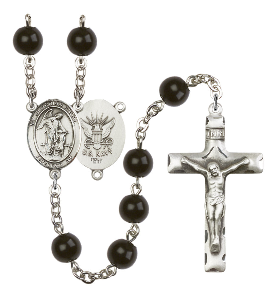 Guardian Angel Navy Silver Plated Rosary for Men