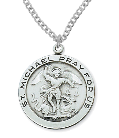 Round St. Michael Medal in Sterling or Pewter for Men