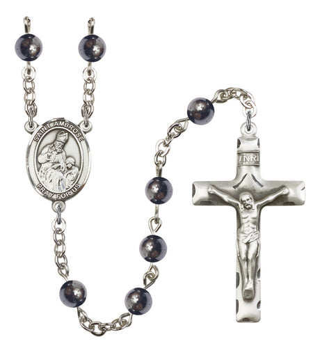 St. Ambrose Silver Plated Rosary for Men