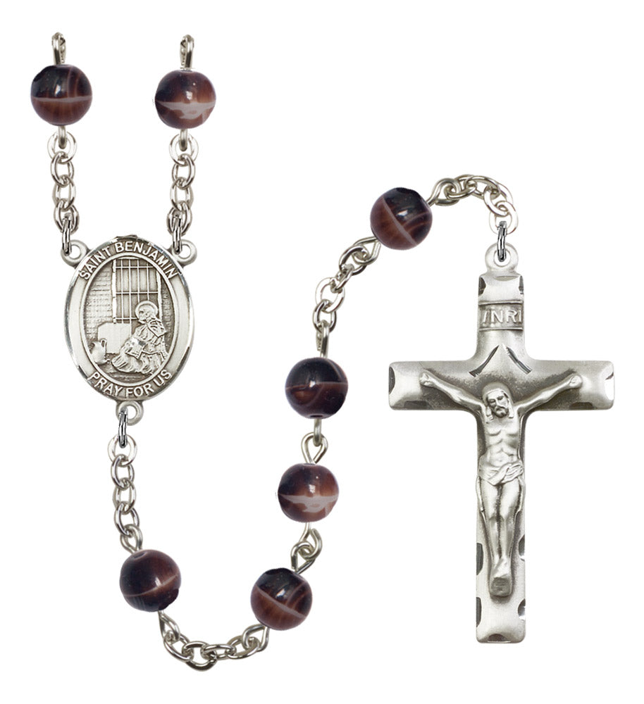 St. Benjamin Silver Plated Rosary for Men