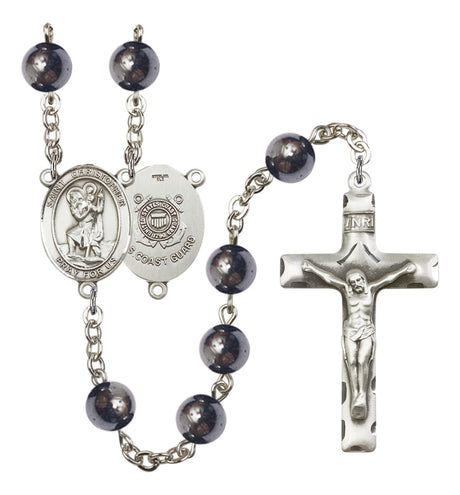 St. Christopher Coast Guard Silver Plated Rosary for Men