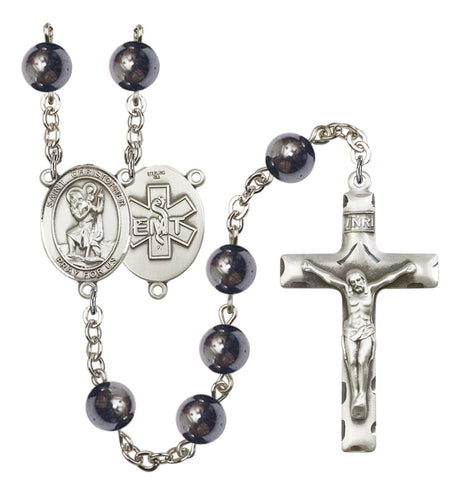 St. Christopher EMT Silver Plated Rosary for Men