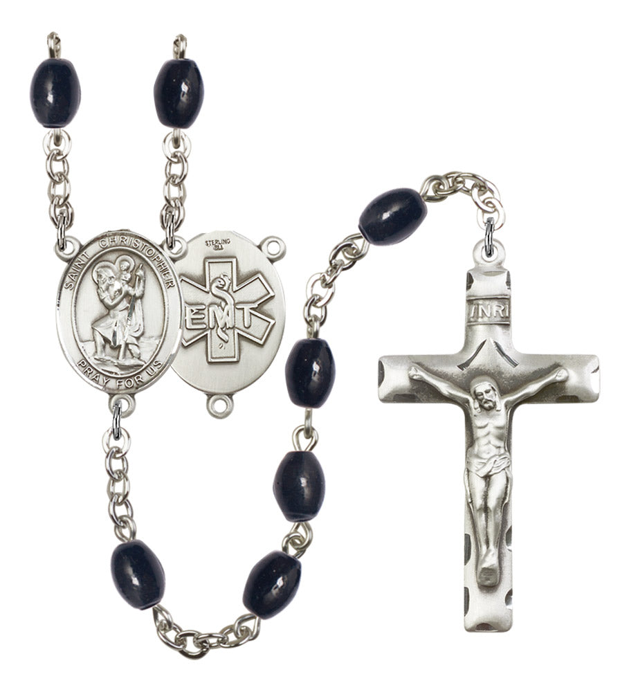St. Christopher EMT Silver Plated Rosary for Men