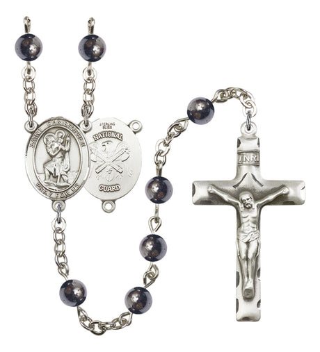 St. Christopher National Guard Silver Plated Rosary for Men