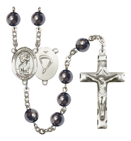 St. Christopher Paratrooper Silver Plated Rosary for Men