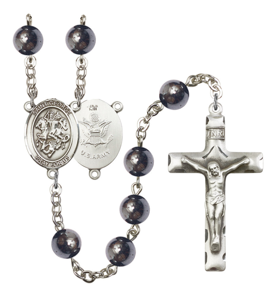 St. George Army Silver Plated Rosary for Men