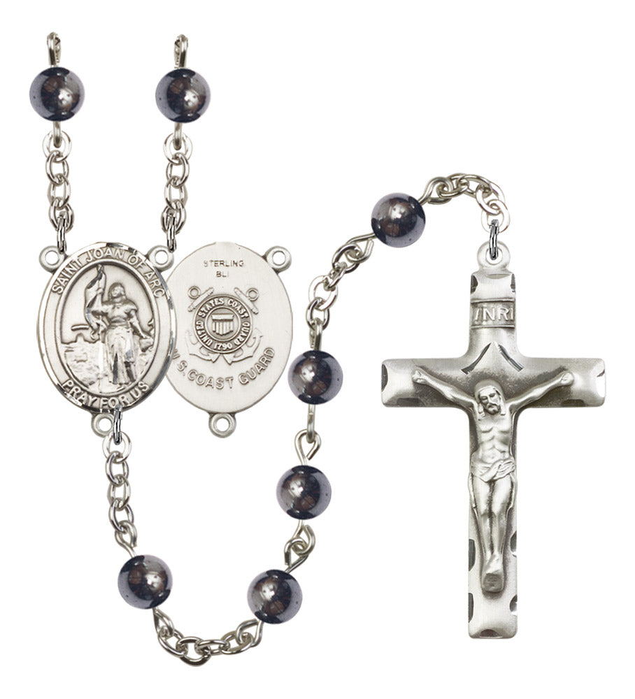 St. Joan of Arc  Coast Guard Silver Plated Rosary for Men