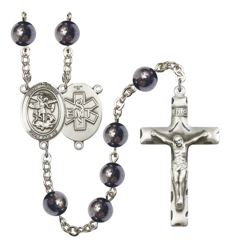 St. Michael EMT Silver Plated Rosary for Men