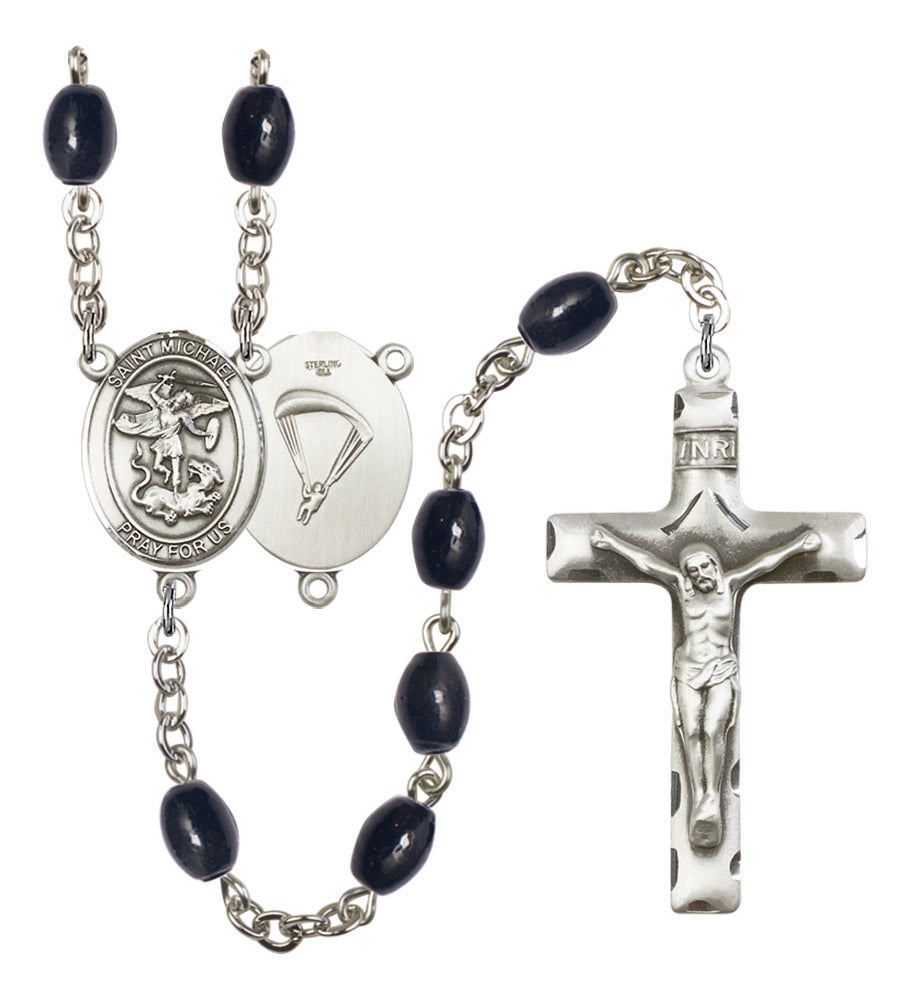 St. Michael Paratrooper Silver Plated Rosary for Men
