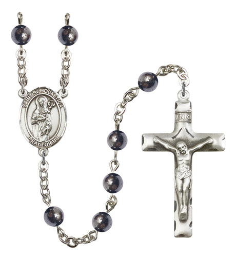 St. Scholastica Silver Plated Rosary for Men