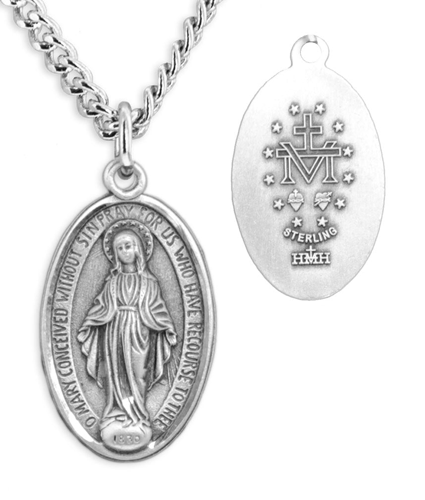 Thin Border Miraculous Medal with Chain for Men