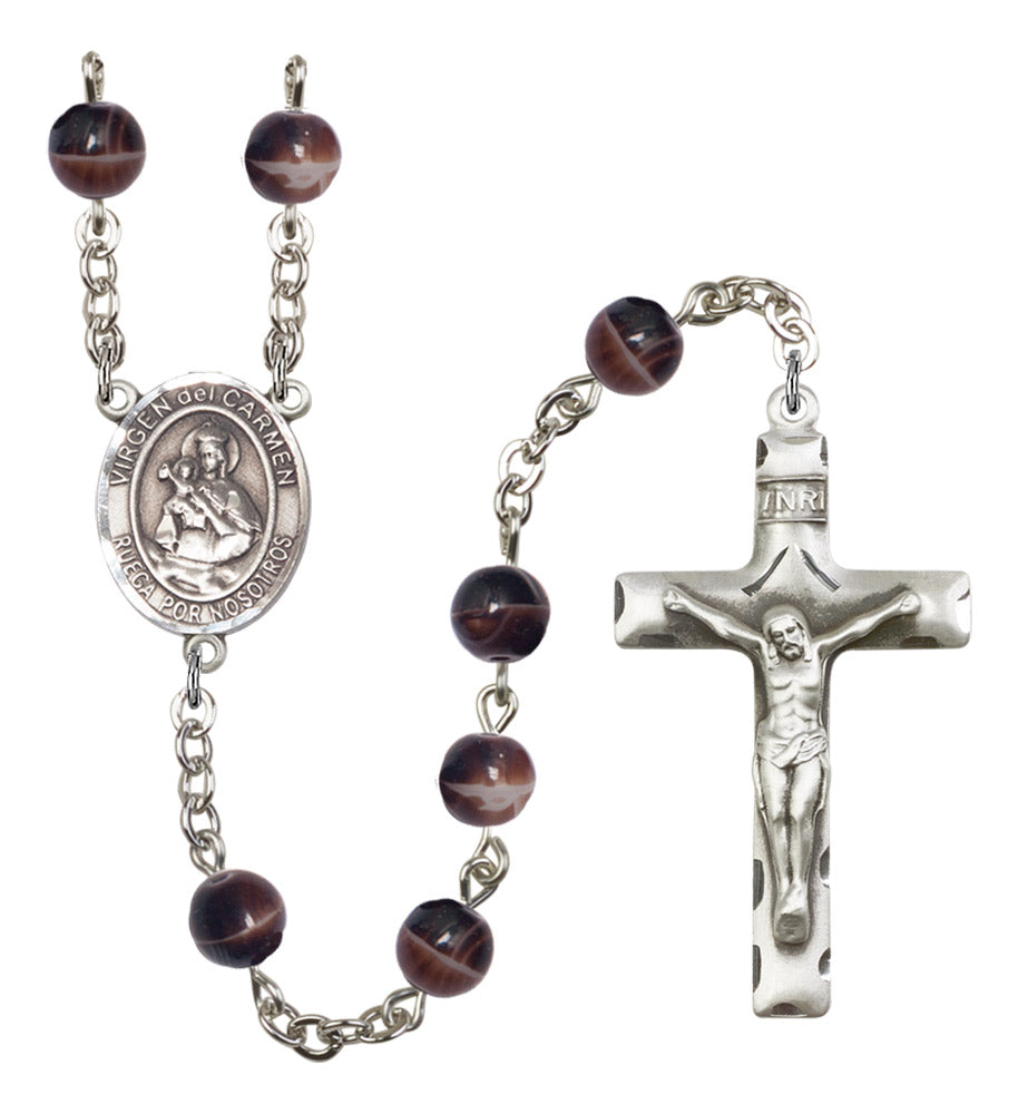 Virgen del Carmen Silver Plated Rosary for Men