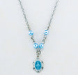 Blue Enameled Miraculous Medal Necklace with Blue Swarovski Crystal Pearls, Sterling Silver