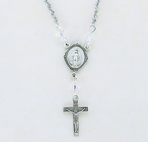 Miraculous Medal Necklace with Aurora Borealis Swarovski Crystals, Sterling Silver