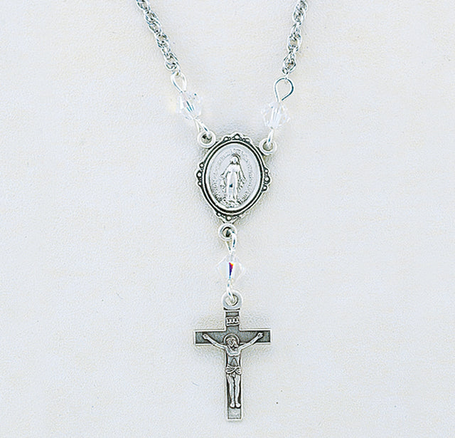 Miraculous Medal Necklace with Aurora Borealis Swarovski Crystals, Sterling Silver