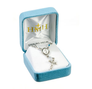 Miraculous Medal Necklace with Aurora Borealis Swarovski Crystals, Sterling Silver