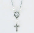 Miraculous Medal Necklace with White Swarovski Crystal Pearls, Sterling Silver
