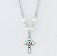 Enameled Cross Necklace with White Swarovski Crystal Pearls, Sterling Silver
