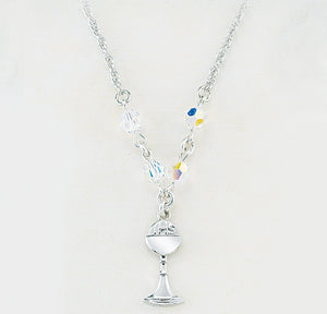 Chalice Necklace with Aurora Borealis Swarovski Crystals, Sterling Silver