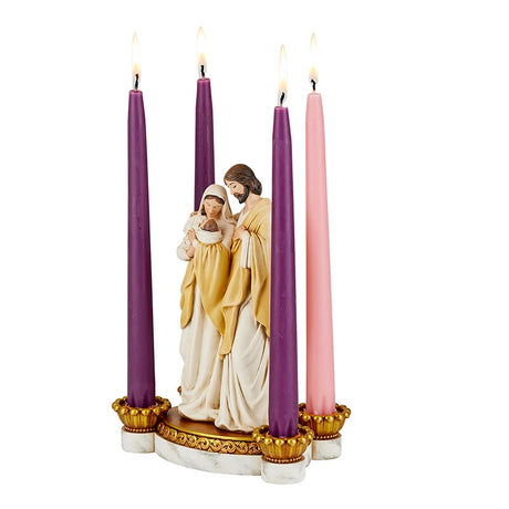 Holy Family Advent Candleholder – Nativity Christmas Centerpiece | Resin | 6" W x 9" H x 3.5" D