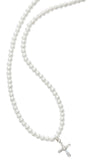 Girls Pearl Stretch Necklace with Crystal Cross