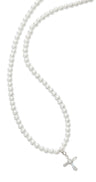 Girls Pearl Stretch Necklace with Crystal Cross