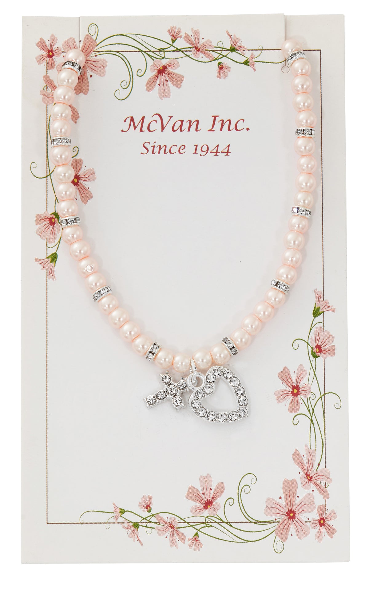 Girls Pearl Stretch Necklace with Crystal Cross