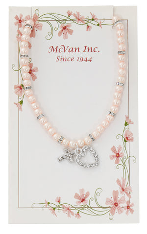Girls Pearl Stretch Necklace with Crystal Cross