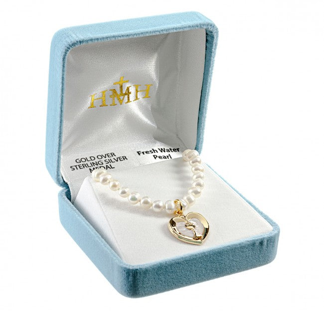 First Holy Communion Pearl Necklace with Heart Pendant
