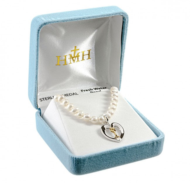 First Holy Communion Pearl Necklace with Heart Pendant