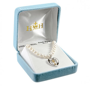 First Holy Communion Pearl Necklace with Heart Pendant