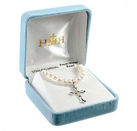 First Communion Freshwater Pearl Two-Tone Cross with Chalice and  Necklace