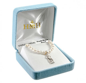 First Holy Communion Pearl Necklace with Chalice Wheat & Grapes Pendant