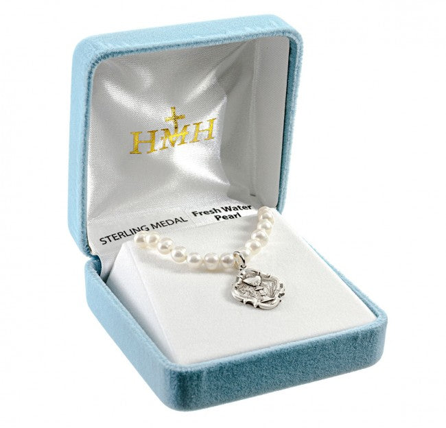 First Holy Communion Pearl Necklace with Jesus Eucharist Pendant