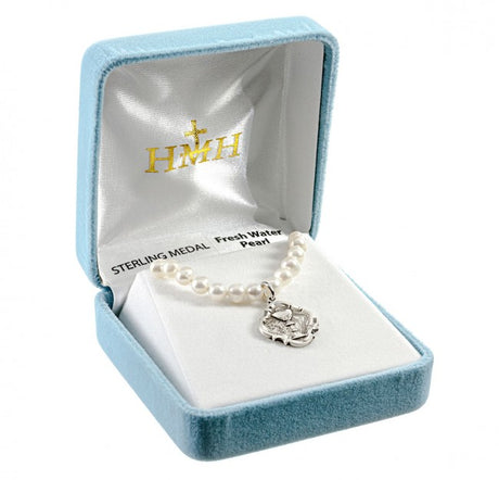 First Holy Communion Pearl Necklace with Jesus Eucharist Pendant