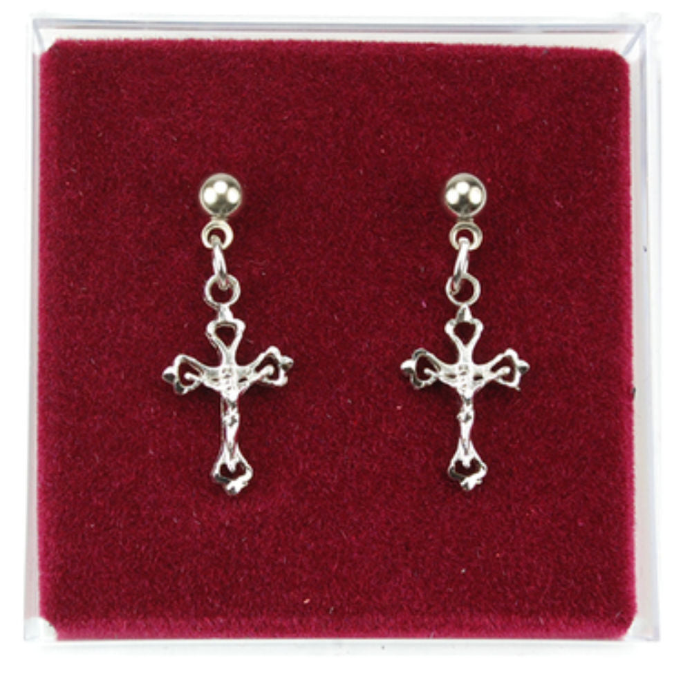 Open-Cut Crucifix Dangle Earrings