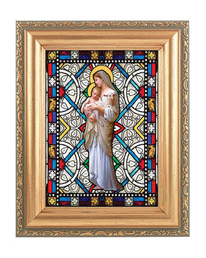 Our Lady of Divine Innocence Gold Frame Stained Glass Effect