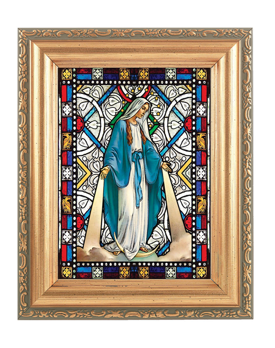 Our Lady of Grace Gold Frame Stained Glass Effect