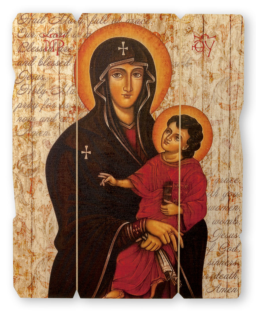 Our Lady of Romanus Distressed Wood Wall Plaque