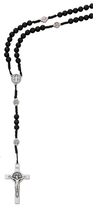 Black Wood Corded St. Benedict Rosary from Italy