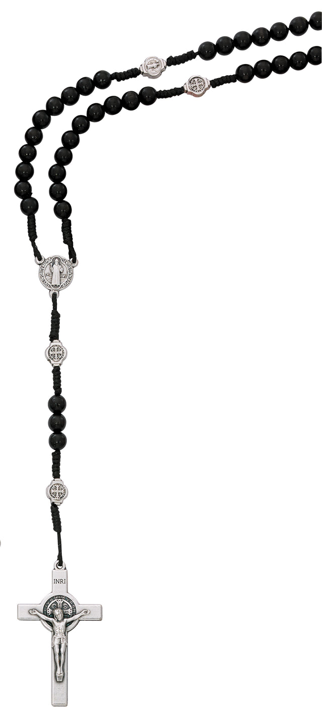 Black Wood Corded St. Benedict Rosary from Italy