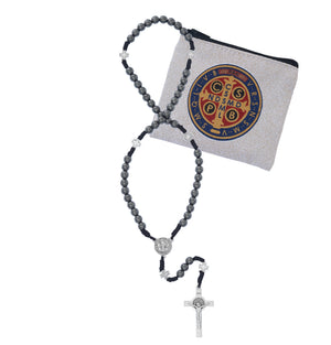 Hematite Corded St. Benedict Rosary with Pouch