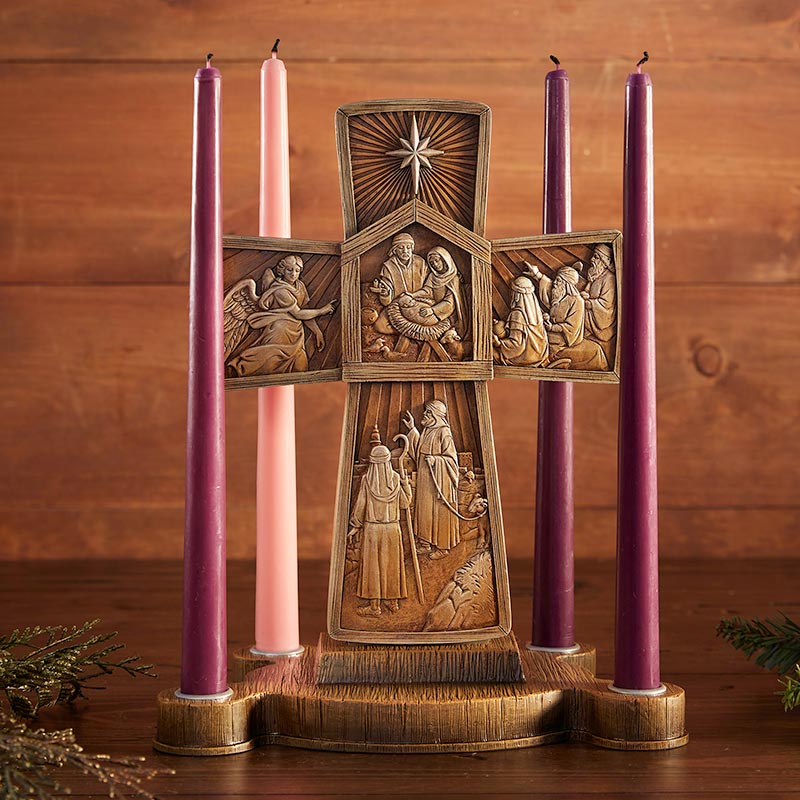 Cross Advent Candle Holder – Inspirational Christian Centerpiece for Hope, Peace, Joy & Love | 10" x 12" x 6"