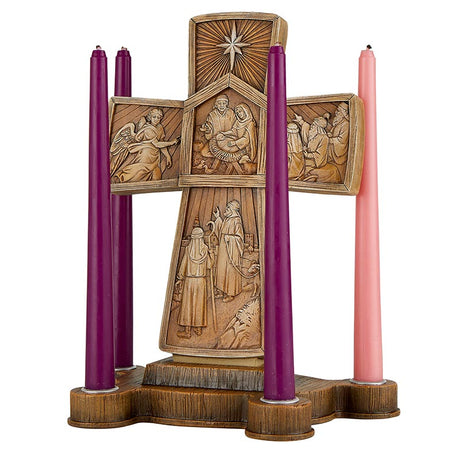 Cross Advent Candle Holder – Inspirational Christian Centerpiece for Hope, Peace, Joy & Love | 10" x 12" x 6"