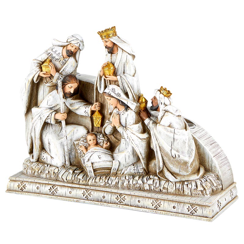 Nativity Advent Candle Holder – Holy Family & Wise Men Scene | Resin | 10" W x 8" H x 3.75" D | Christmas Centerpiece
