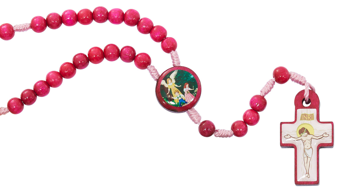 Pink Wood Guardian Angel Rosary