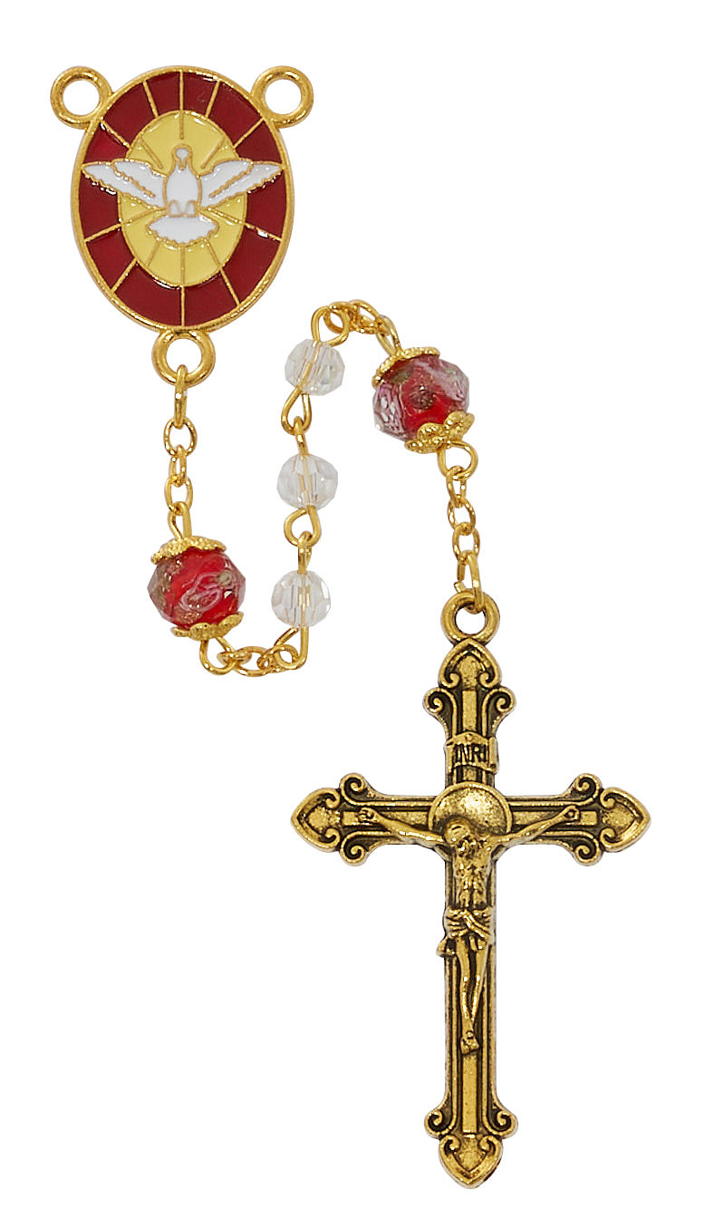 Gold Crystal Confirmation Rosary with Red Venetian Beads