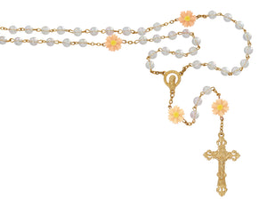 Gold Crystal Rosary with Peach Flower Our Father Beads