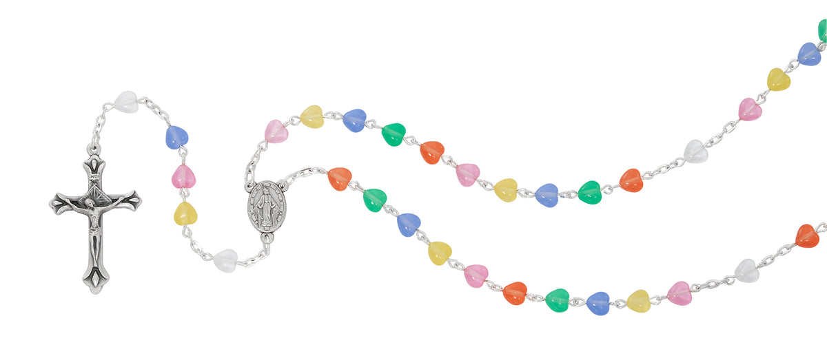 Multi-Color Opal Glass Heart Rosary