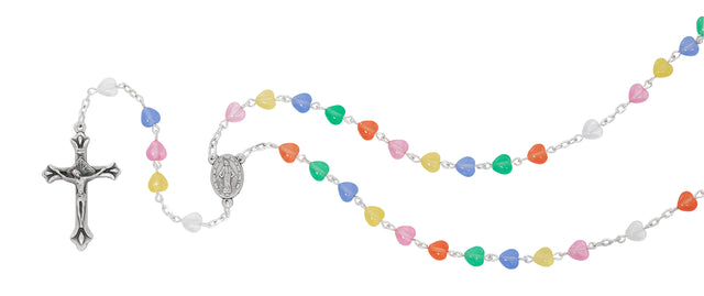 Multi-Color Opal Glass Heart Rosary